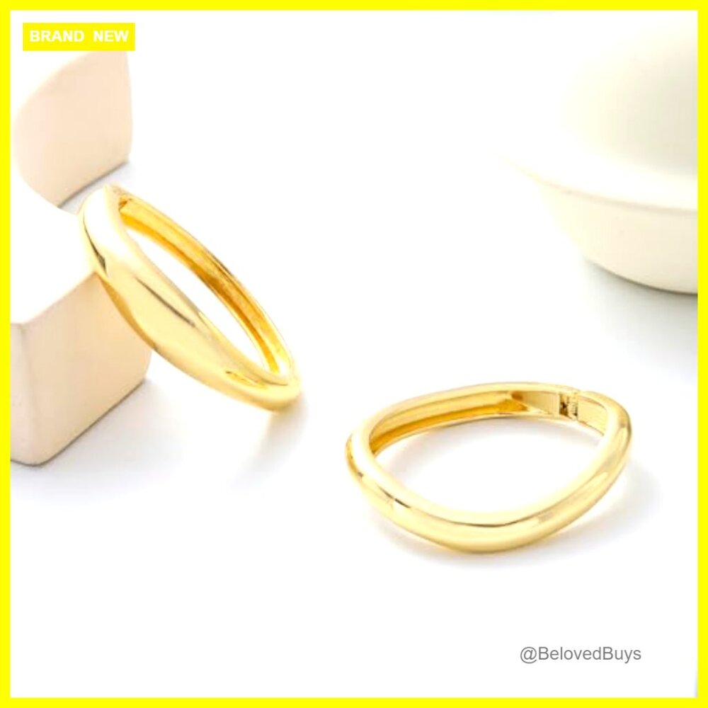 Gold Hinged Cuff Bangle Bracelets Set, Stackable … - image 5